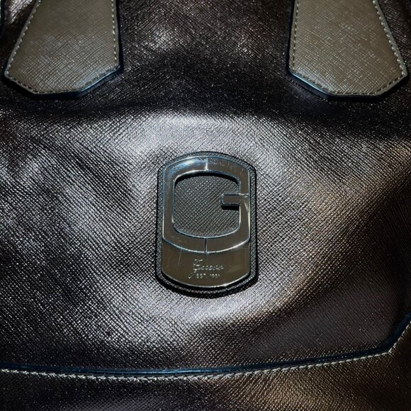 GUESS Metallic Bronze Satchel Tote Handbag - Picture 7 of 7